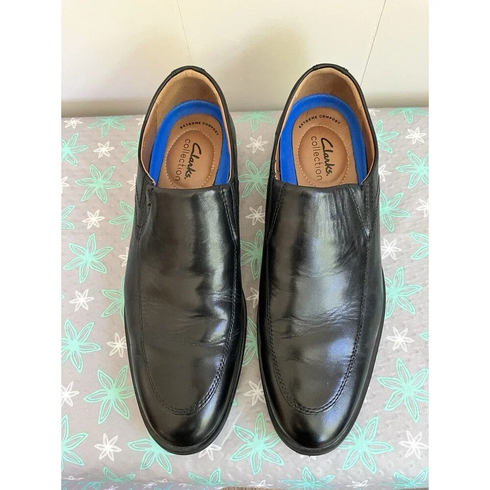 Clarks Whiddon Men's Size 9 Wide Black Leather Shoes Comfort Loafers Rubber Sole